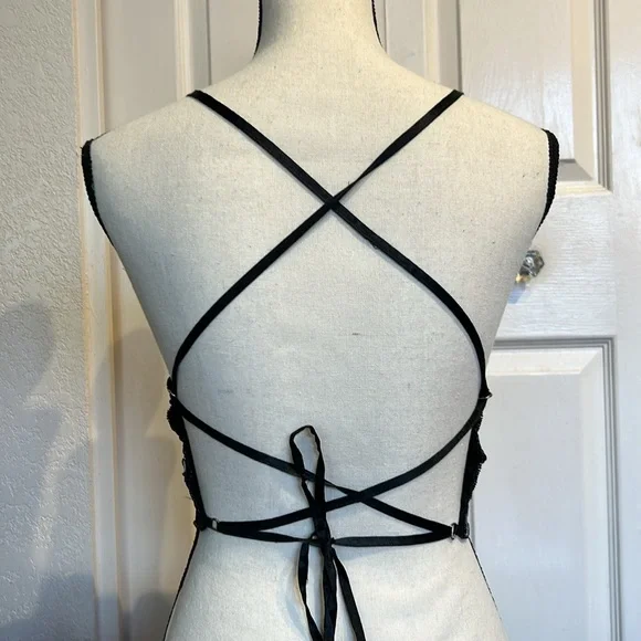 Beaded and Sequined Halter Crisscross Back - Picture 4 of 10